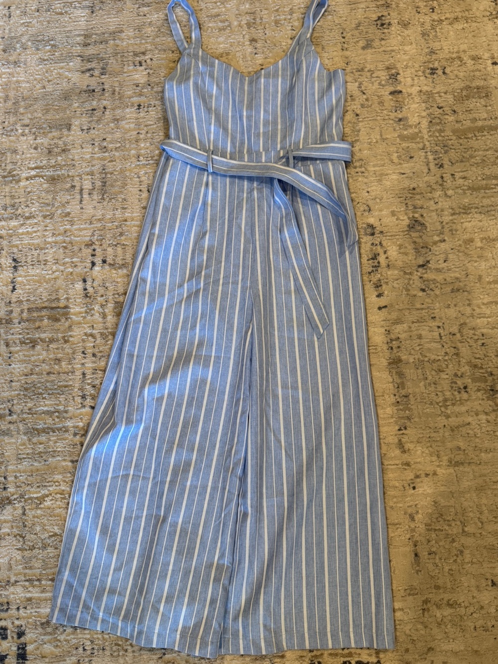 Papillon Blanc Blue and White Stripe Wide-Leg Jumpsuit with Belt